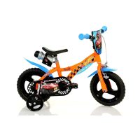 Bicicleta cu pedale, Dino Bikes, Hot Wheels, Cu roti ajutatoare, Suport cu sticla de apa, 12 inch, Pana la 110 cm, Multicolor