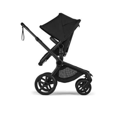 Carucior 2 in 1 Bugaboo Fox 5 Renew Black Heritage Black cu maner reglabil, reversibil, suspensii, cadru din aluminiu
