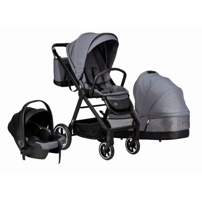 Carucior 3 in 1, FreeON, Opty, Pana la 22 kg, Cu landou, Scoica auto conform ECE R129, Parte sport cu sezut reversibil, Spatar reglabil, Cu accesorii, Grey
