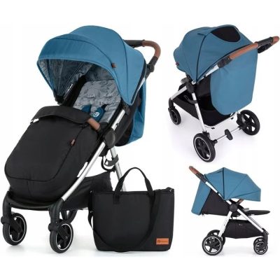 Carucior sport, Petite&Mars, Royal, Include husa pentru scaun, husa pentru picioare, geanta pentru scutece si capotina extensibila, Cu fereastra, Impermeabila, Cu SPF 50, Aluminiu, 0-22 kg, 111 x 57 x 86 cm, Ocean Blue