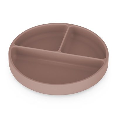 Farfurie compartimentata din silicon PetiteMars Velvet Latte Maro pudrat TakeMatch, cu ventuza si 3 compartimente, fara BPA, 500 ml, 6 luni+