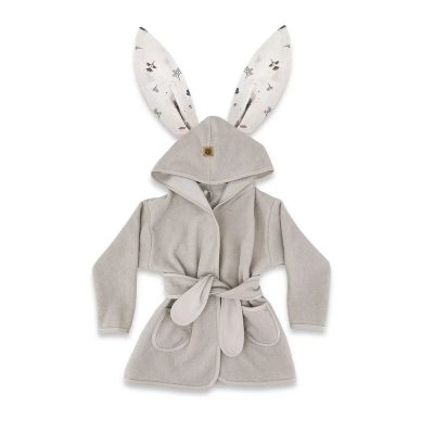 Halat de baie, MimiNu, Cu urechi, 2 - 5 ani, Moale, Cu buzunare, Cu cordon, Din bumbac si thermo fleece, Materiale certificate Oeko Tex Standard 100, Leaves