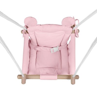 Leagan textil din lemn pentru copii Tulano Hop 30 Pink cu centura de siguranta,spatar,sezut moale cu husa din bumbac, utilizare interiorexterior, greutate admisa 60 kg