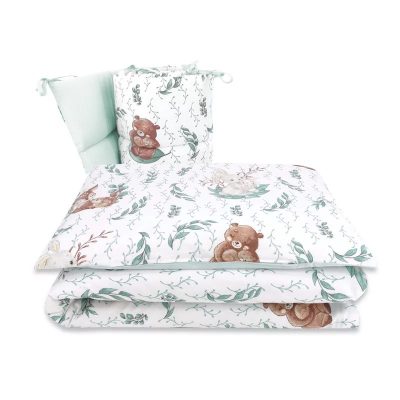 Lenjerie patut cu 3 piese, MimiNu, Pentru patut 120x60 cm, Cu protectie laterala, Din bumbac certificat Oeko Tex Standard 100, Lulu natural