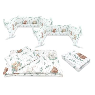 Lenjerie patut cu 5 piese, MimiNu, Cu cearceaf 120x60 cm, Pilota, Pernuta, 2 aparatori, Din bumbac certificat Oeko Tex Standard 100, Lulu Natural