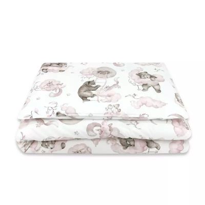 Lenjerie patut junior cu 2 piese, Qmini, Din bumbac certificat Oeko Tex Standard 100, 140 x 200 cm, Teddy Bear and Friends Pink