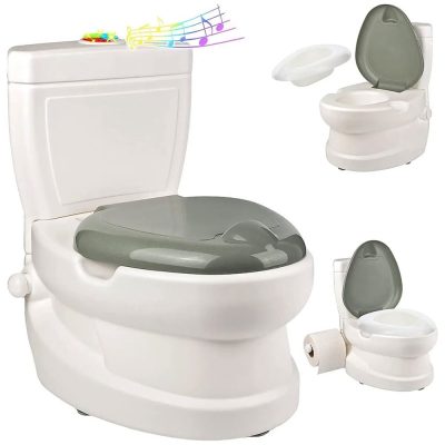 Olita educationala pentru copii Pilsan Cute cu Capac,Cutie muzicala Sunet sifon si lumini, Baza cu 5 puncte antialunecare, Suport hartie igienica, Vas colectare detasabil, Greutate admisa 25kg