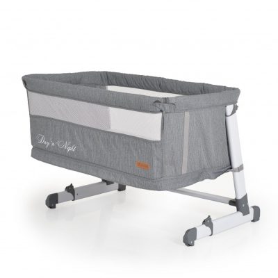 Patut co-sleeper Cangaroo 2in1 Day and Night Grey reglabil pe inaltime, usita cu fermoar, pozitie anti-reflux, saltea inclusa