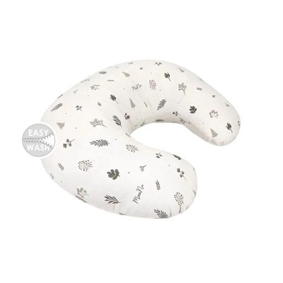 Perna pentru alaptat, MimiNu, Din bumbac certificat Oeko Tex Standard 100, Cu husa detasabila, Cu fermoar securizat, Circumferinta 155 cm, Leaves