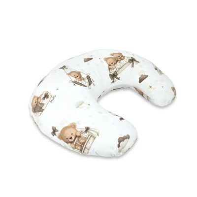 Perna pentru alaptat, MimiNu, Din bumbac certificat Oeko Tex Standard 100, Cu husa detasabila, Cu fermoar securizat, Circumferinta 155 cm, Tedy bear dreams beige