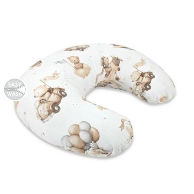 Perna pentru alaptat, Qmini, Din bumbac certificat Oeko Tex Standard 100, Cu husa detasabila, Cu fermoar securizat, Circumferinta 155 cm, Teddy Explorer Beige