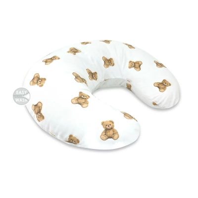 Perna pentru alaptat, Qmini, Din bumbac certificat Oeko Tex Standard 100, Cu husa detasabila, Cu fermoar securizat, Circumferinta 155 cm, Teddy Toys