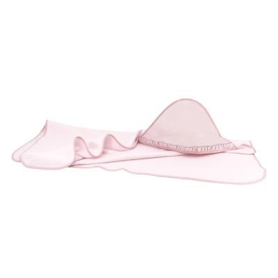 Prosop cu gluga, MimiNu, Mare, Cu volanas, Dimensiune 100x100 cm, Din bumbac si thermo fleece, Materiale certificate Oeko Tex Standard 100, Colectia Royal, Powder Pink