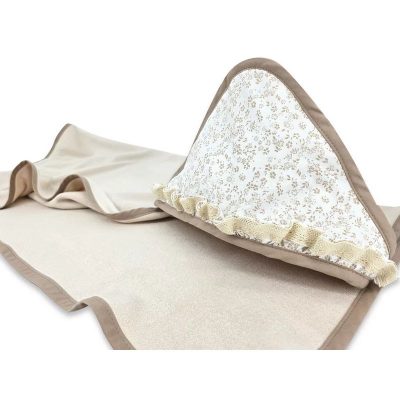Prosop cu gluga, MimiNu, Premium, Cu volanas si dantela, Dimensiune 100x100 cm, Din bumbac si bambus, Materiale certificate Oeko Tex Standard 100, Meadow
