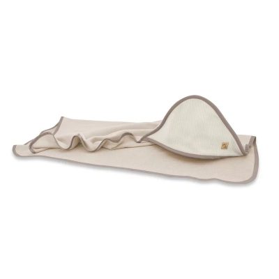 Prosop cu gluga, Qmini, Mare, Dimensiune 100x100 cm, Din bambus si bumbac interlock, Din materiale certificate Oeko Tex Standard 100, Beige