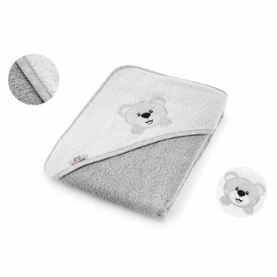 Prosop de baie, Bocioland, Cu gluga, 100% bumbac, 80x80 cm, Teddy Bear, Grey