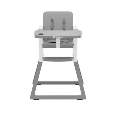 Scaun de masa copii Tulano Morsel 25 GreyWhite pliabil ultra compact 9cm, tavita reglabila, centuri de siguranta, greutate admisa 15 kg