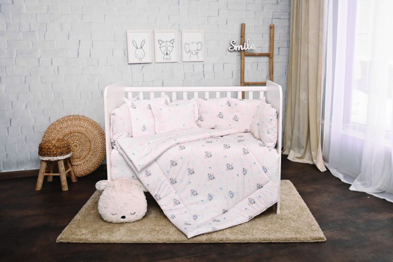 Set lenjerie de pat Lorelli, cu 7 piese din bumbac ranforce, Lily, Beige Bunnies