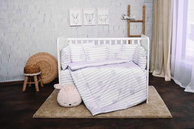 Set lenjerie de pat Lorelli, cu 7 piese din bumbac ranforce, Lily, Grey Striped