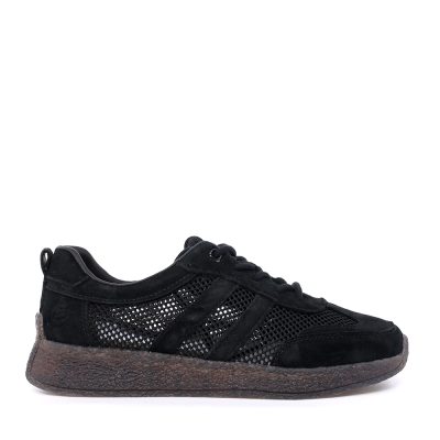 Sneakers perforați femei Benvenuti negri  din piele și textil  1991DPF0620VN