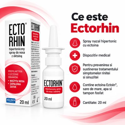 Spray nazal hipertonic Solinea Ectorhin, cu ectoina, pentru rinita si sinuzita, 20 ml