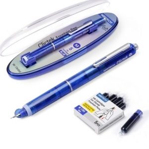 Stilou retractabil Writech M corp albastru cu cutie cadou si 5 patroane cerneala albastre