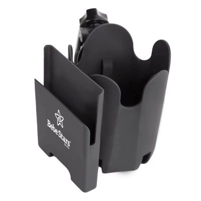 Suport pentru carucior, Bebe Stars, Universal, Pentru biberon/pahar si carcasa smartphone, Rotire 360 grade, Din materiale ecologice, Black